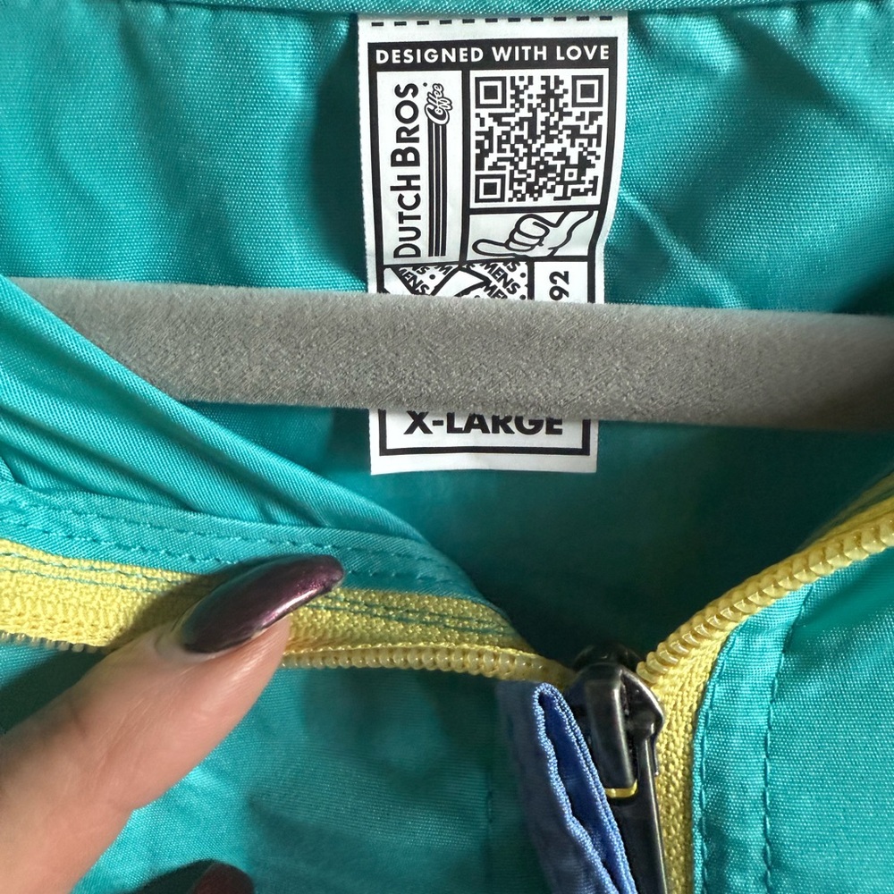 Dutch Bros Unisex Windbreaker / Raincoat - Teal and Blue 90โs style. Size XL - Picture 2 of 3